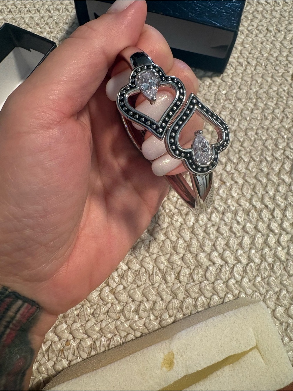 Montana Silversmiths Silver Heart Bangle with Clear Teardrop Stones